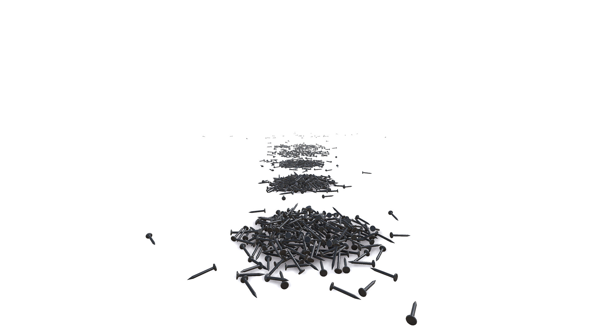 A trail of piles made from black nails